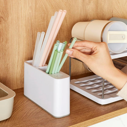 YouCopia SipStation Straw Holder, Reusable Straw Organizer for Kitchen Storage, Speckled White