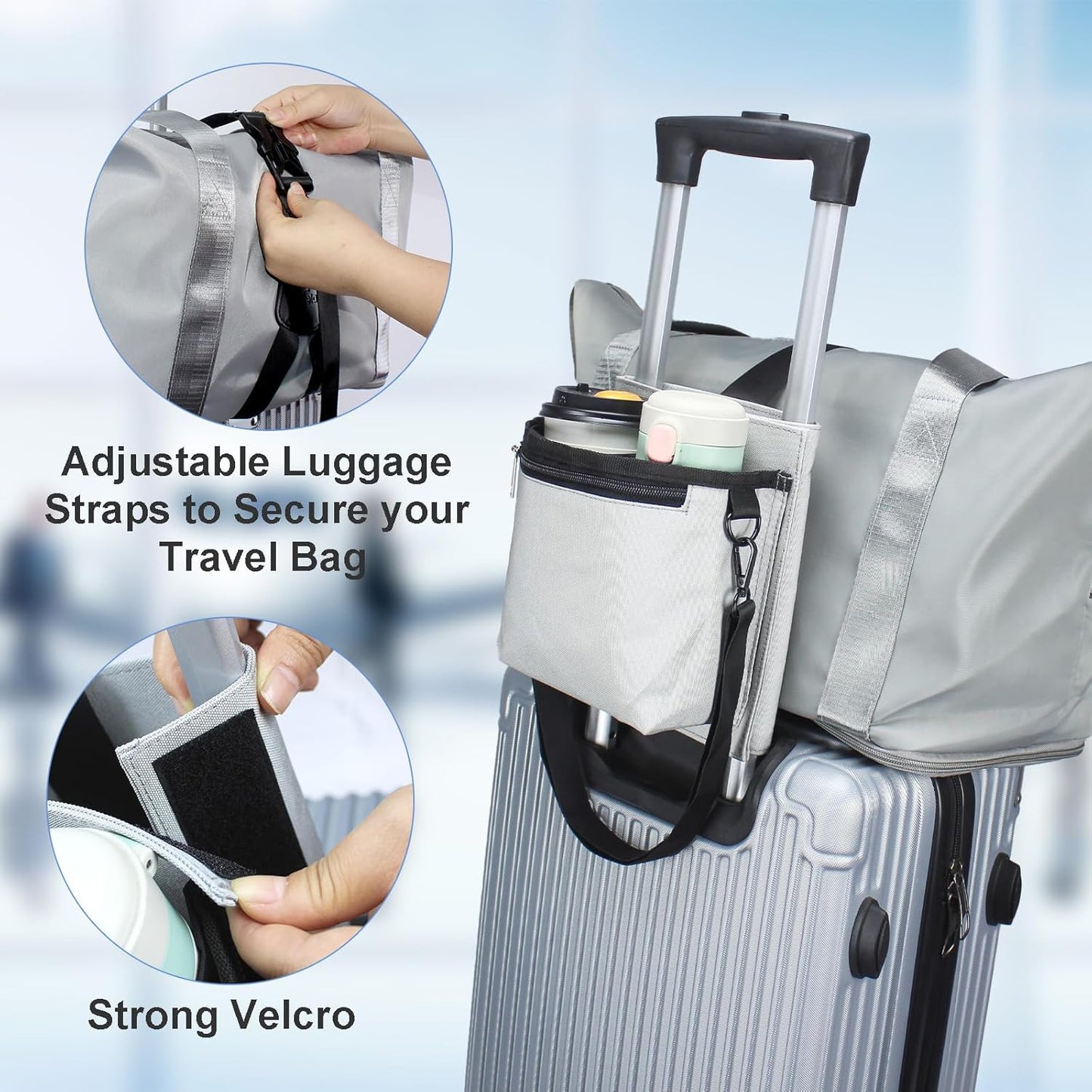 Luggage Travel Cup Holder with Luggage Straps Free Hand Drink Caddy Beverage Holder Travel Accessories Gift for Flight Attendants Businessmen Travelers Fits Roll on Suitcase Handles Black