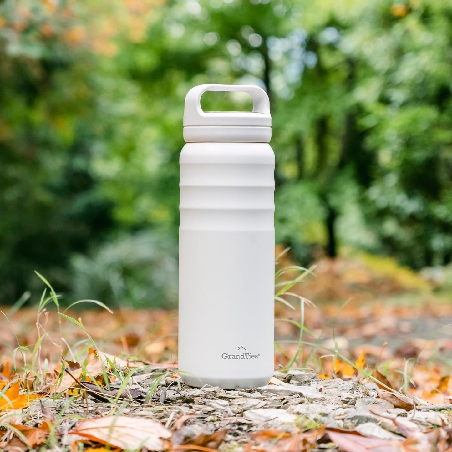 GRANDTIES 2 Lids Sports Stainless Steel Water Bottles – Wide Mouth Vacuum Insulated Reusable Leak Proof BPA-Free Travel Metal Canteen, Thermal Bottles for Men Women Gym (Ivory White 32 oz)