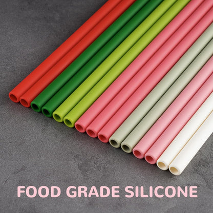 Tomorotec 15PCS Reusable Silicone Drinking Straws w/ 2 Brushes, Fit for Stanley Tumbler 40oz 30oz 20oz, 12" Long Customizable for Various Drinkware, Dishwasher Safe, BPA-Free, Safe for Teeth (Macaron)