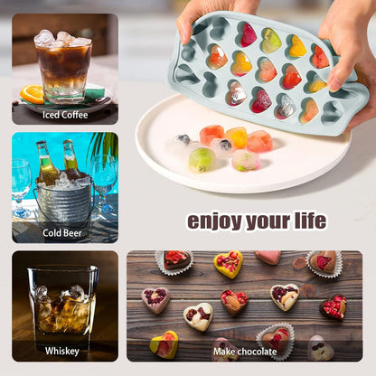 Heart Shape Ice Cube Tray, 21 Holes Silicone Ice Cube Mold with Removable Lid Flexible for Whiskey Cocktail Chocolate