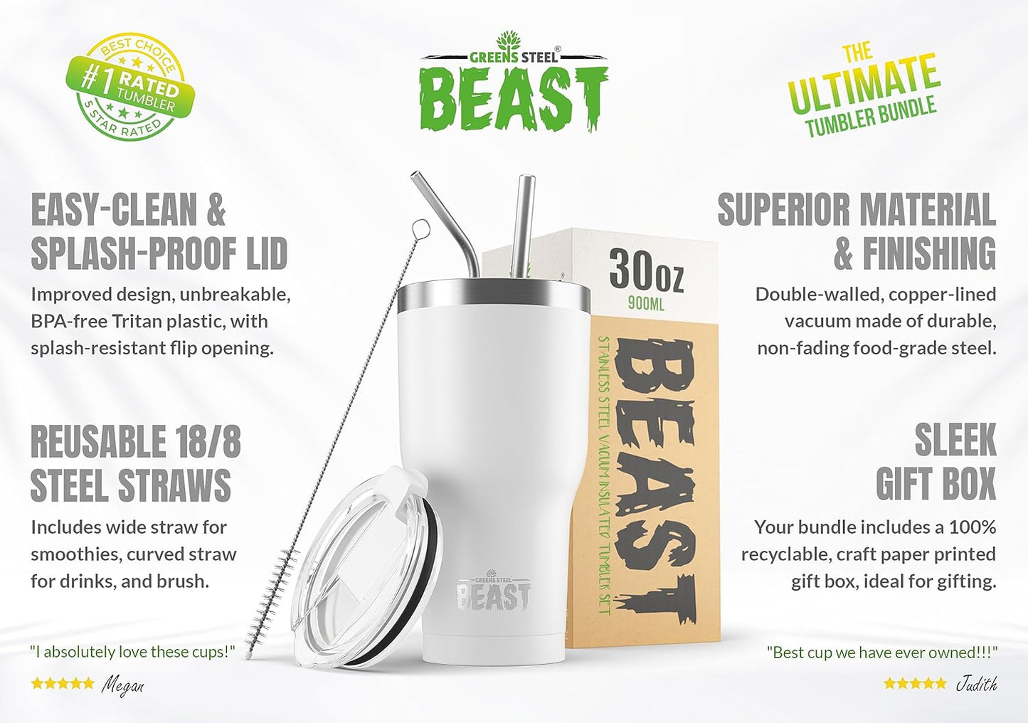 Beast 10 oz Tumbler Stainless Steel Vacuum Insulated Coffee Ice Cup Double Wall Travel Flask (Arctic White)