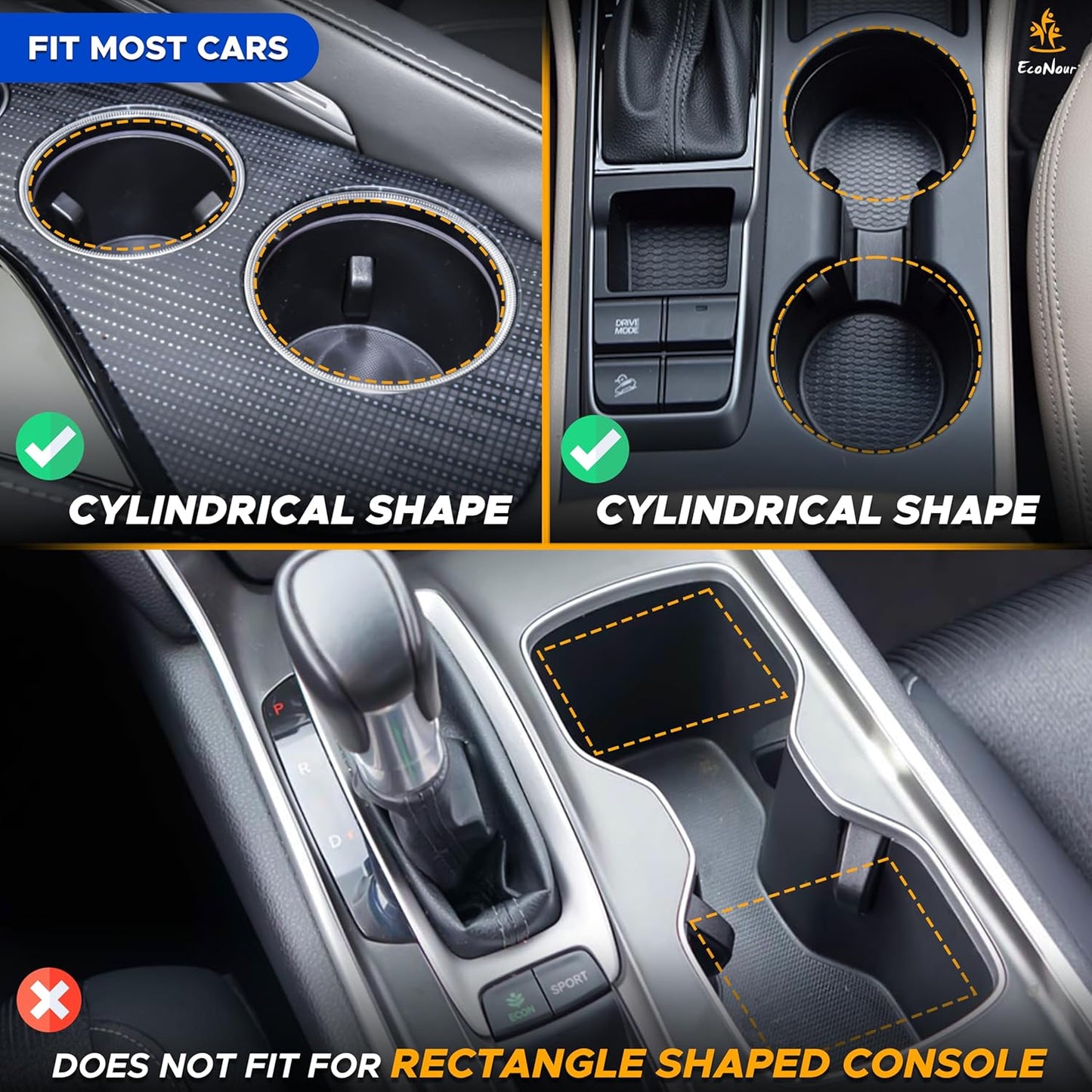 EcoNour Car Cup Holder Expander | Fits 32/40 oz Hydro Flasks, Yeti, Nalgene & Large Bottles up to 3.8" | Universal Cup Adapter for Cars with 3.2" Holders – Black