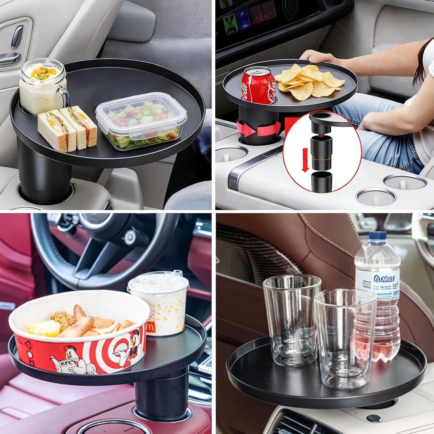 Car Tray 360° Rotating Cup Holder Table Organizer for Car Center Console Car Accessories Compatible with Most Vehicle