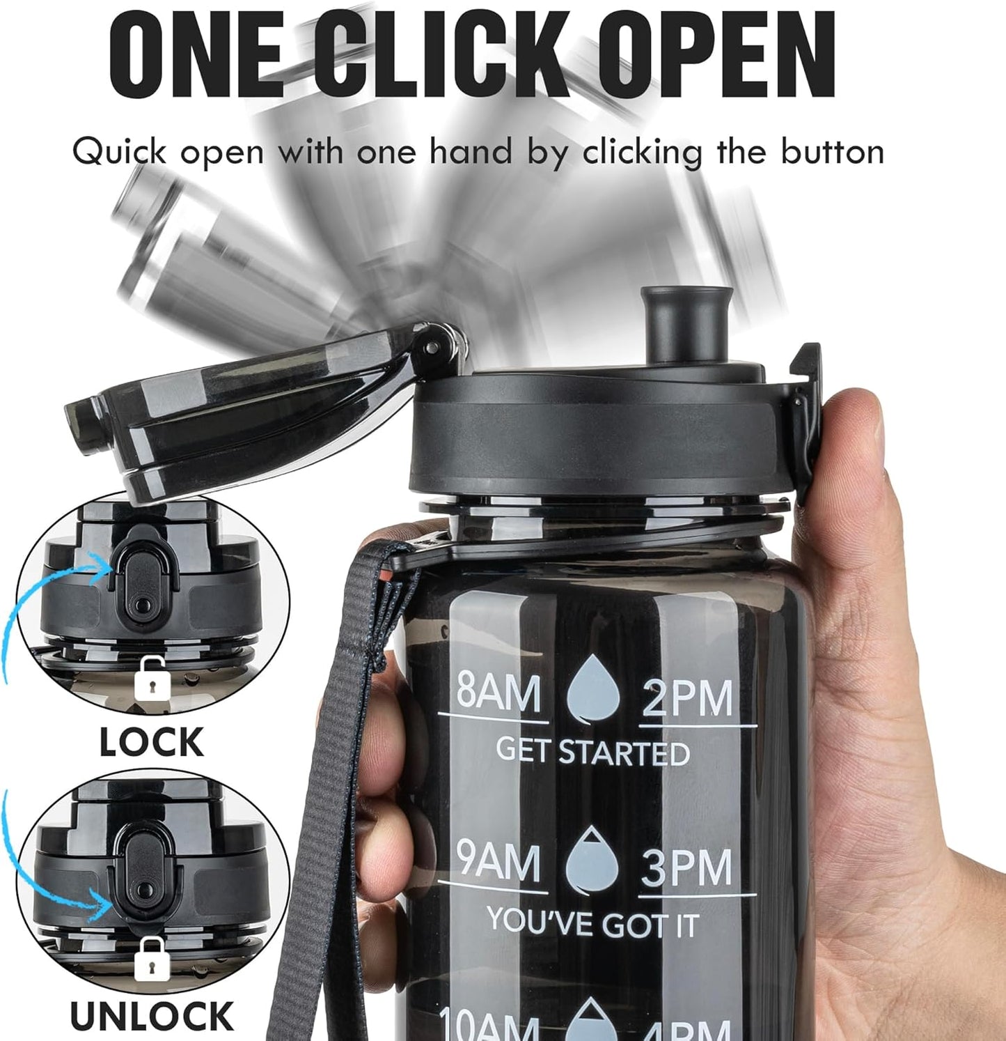OLDLEY Water Bottle, 32oz Motivational Sports Water Bottle with Time Marker - Times to Drink - Tritan, BPA Free, Wide Mouth Leakproof, Clear (1 Bottle)