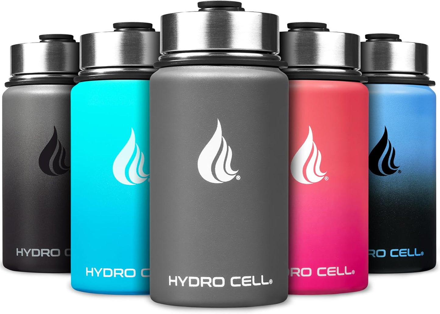 HYDRO CELL Stainless Steel Insulated Water Bottle with Straw - For Cold & Hot Drinks - Metal Vacuum Flask with Screw Cap and Modern Leakproof Sport Thermos for Adults (Neon 18oz)