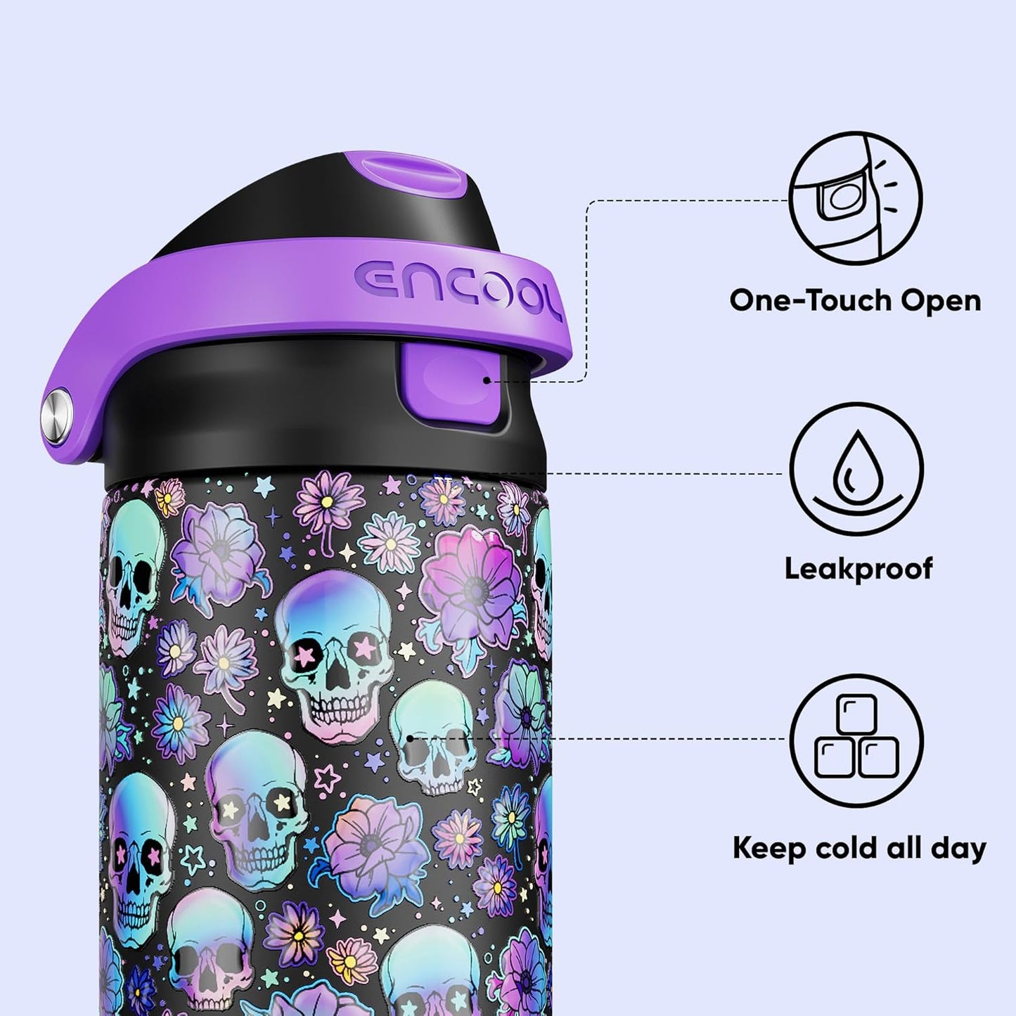 ENCOOL Leakproof Insulated Water Bottle with Straw Dual-Sip Water Bottle Bag-Safe Design for Work, Commute & Gym – Keeps Drinks Cold All Day, 24 oz, Lemonade Pink - Colors A