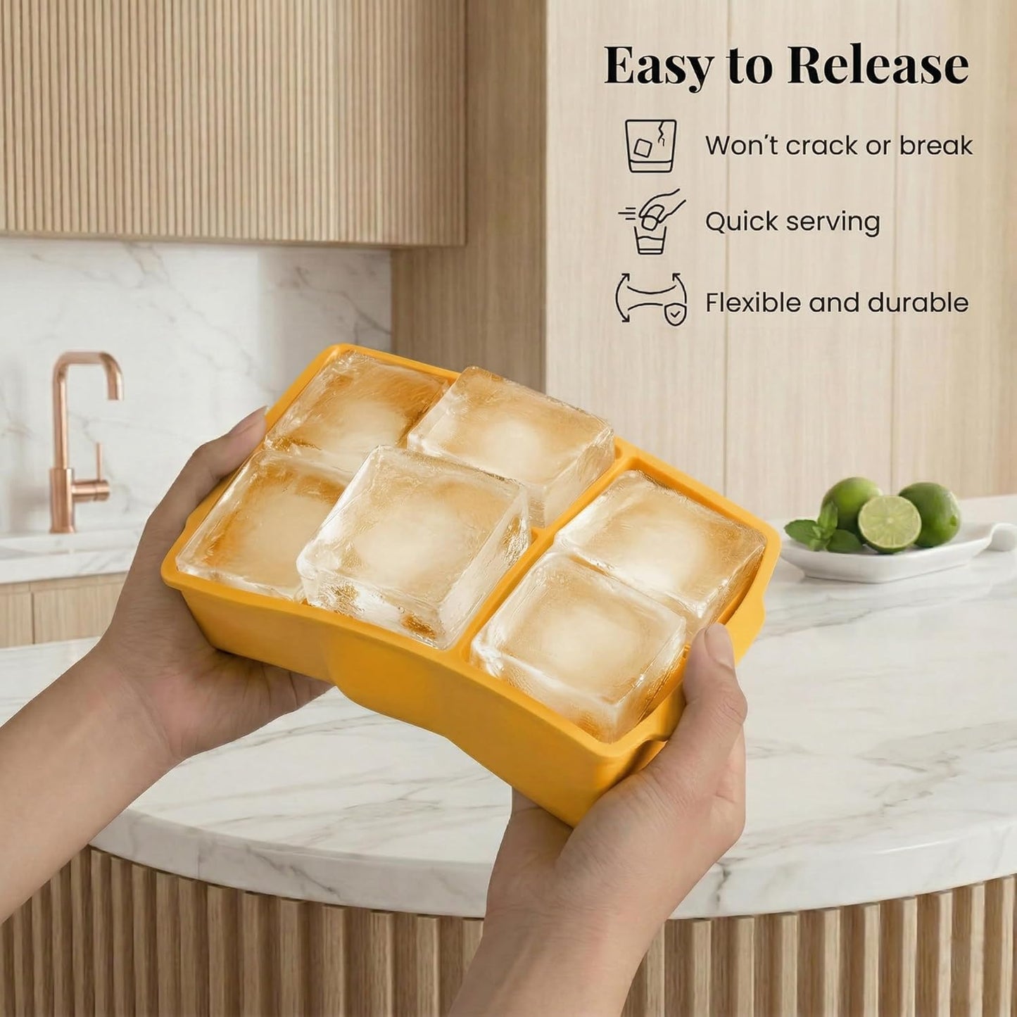 KitchFort Large Silicone Ice Cube Tray (2-Pack), Easy Release 2" Big Ice Cubes - Cocktail, Whiskey Ice Cubes Mold - Ice Trays for Freezer with Lid - Stackable Silicone Ice Tray - Black