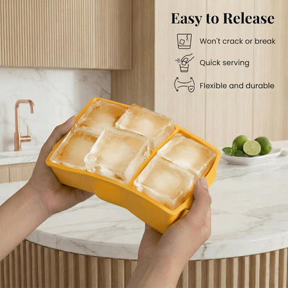 KitchFort Large Silicone Ice Cube Tray (2-Pack), Easy Release 2" Big Ice Cubes - Cocktail, Whiskey Ice Cubes Mold - Ice Trays for Freezer with Lid - Stackable Silicone Ice Tray - Black