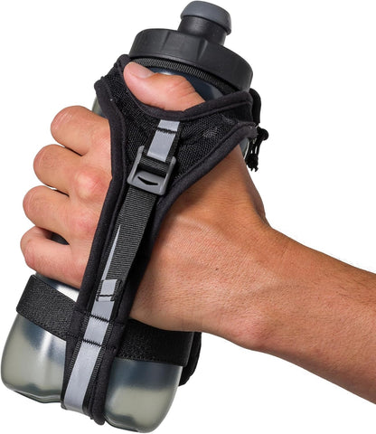 Nathan SpeedDraw 2 Insulated Handheld Running Water Bottle Flask 18oz – Double-Wall Insulation, Ergonomic Grip, Blast Valve Cap, Phone & Key Storage Pockets, Reflective Design