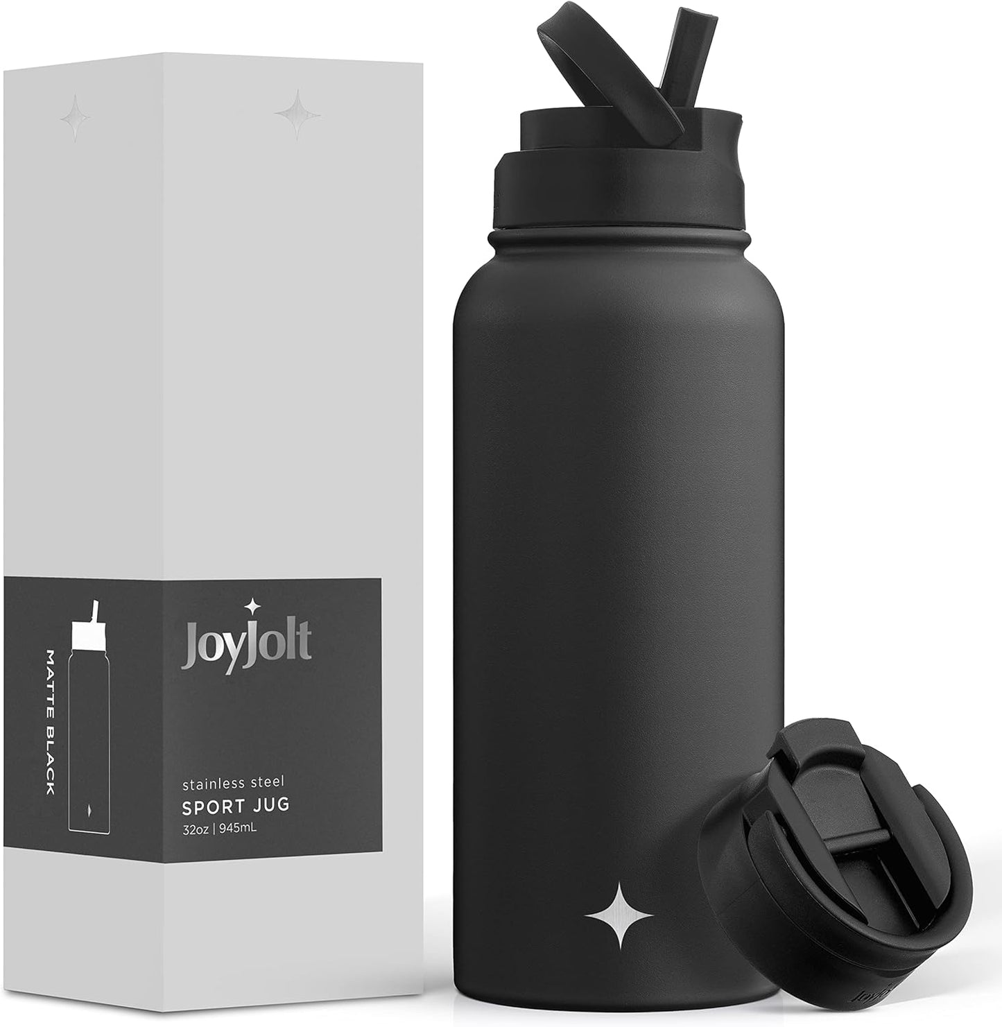 JoyJolt Triple Insulated Water Bottle with Straw Lid AND Flip Lid! 22oz Water Bottle, 12 Hour Hot/Cold Vacuum Insulated Stainless Steel Water Bottle. BPA-Free Leakproof Water Bottles - Thermos Bottle