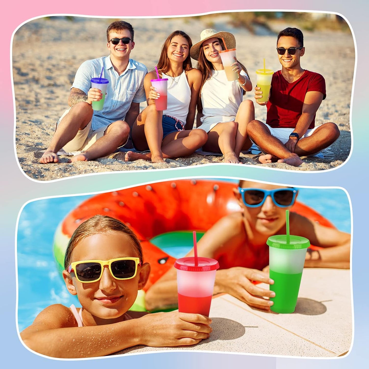 24 Pack Plastic Tumblers with Lids and Straw, Reusable Cups with Lids and Straws Colorful Cups for Cold Drink Iced Coffee, Plastic Tumbler Bulk for Party Birthday Gifts (24 oz, Stylish Colors)