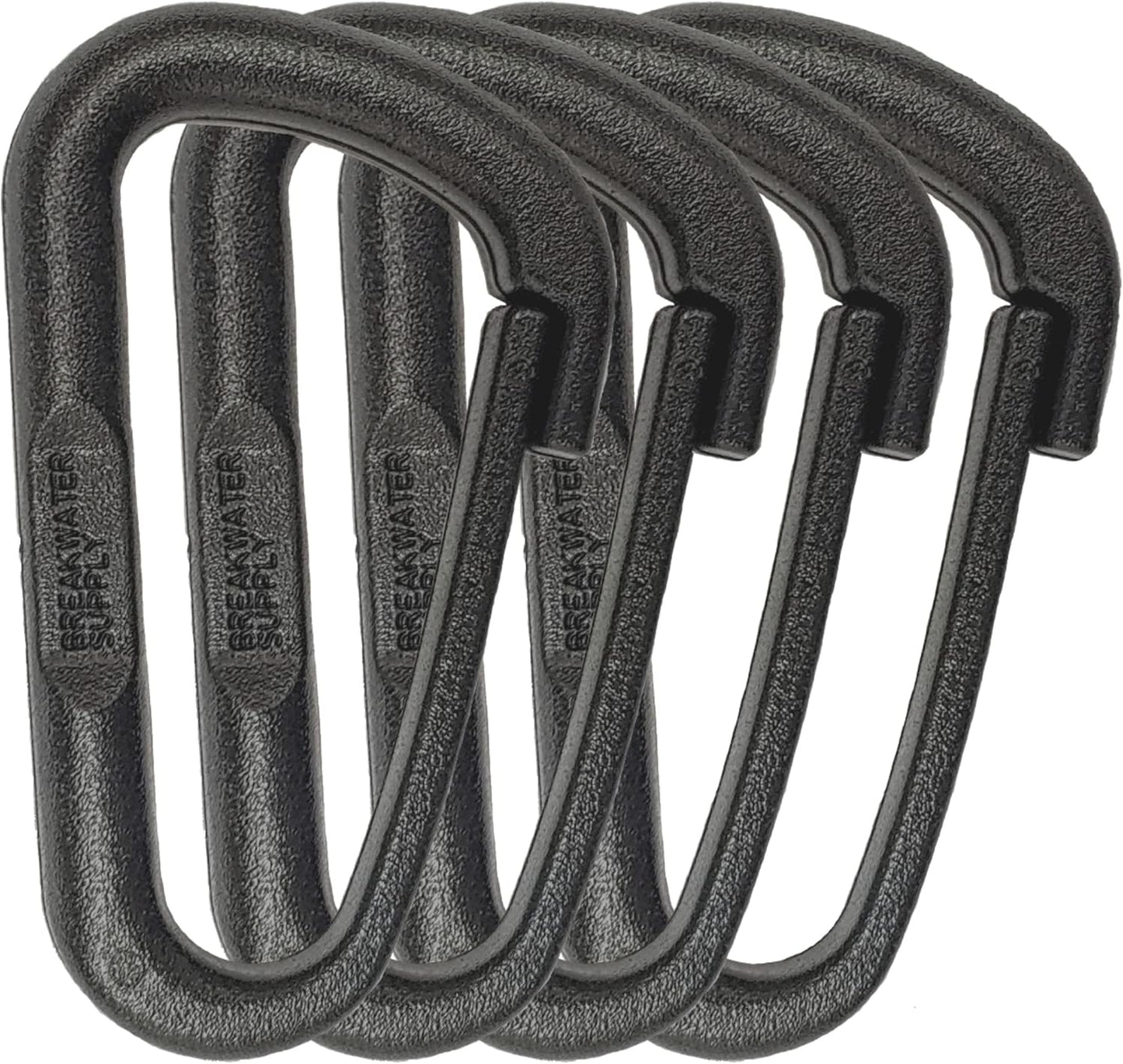 Breakwater Supply™ Hingeless Carabiner Hooks 4 Pack, Small 2-inch Gear Attachment Clips for Backpack, Keys, Keychain, Water Bottle, MOLLE + Ultralight, Tactical, D-Ring, Non-Corrosive, D-Shape