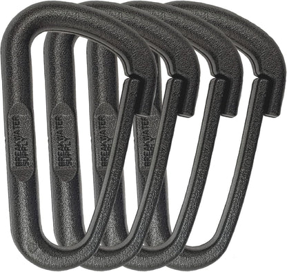 Breakwater Supply™ Hingeless Carabiner Hooks 4 Pack, Small 2-inch Gear Attachment Clips for Backpack, Keys, Keychain, Water Bottle, MOLLE + Ultralight, Tactical, D-Ring, Non-Corrosive, D-Shape