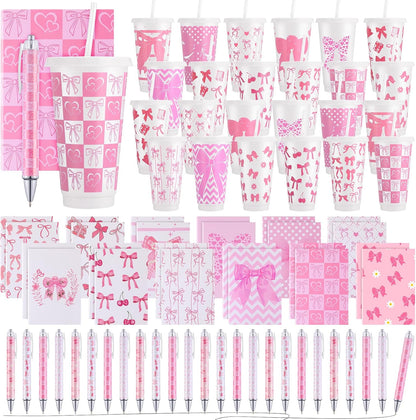 Feifeiya 72 Pcs/ 24 Set Bible Verse Gifts Bulk 24 oz Father's Day Christian Plastic Tumbler with Lids and Straws Inspirational Prayer Notepads Religious Pen Church Cups Gift for Christian Party Favors