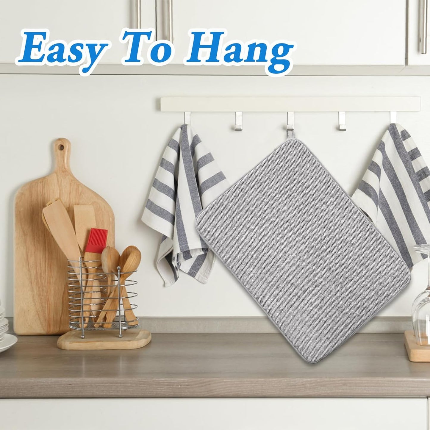 2 Pack Microfiber Dish Drying Mat,24*17 inch Absorbent Dish Drainer Kitchen Counter,Large Size Dish Drying Pad for Countertops,Sinks,Draining Racks(Gray)