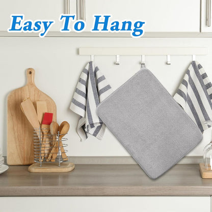 2 Pack Microfiber Dish Drying Mat,24*17 inch Absorbent Dish Drainer Kitchen Counter,Large Size Dish Drying Pad for Countertops,Sinks,Draining Racks(Gray)