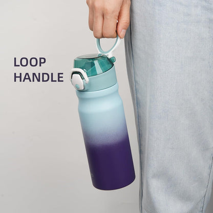 Konokyo 18 oz Insulated Water Bottle with Straw Lid, Stainless Steel Vacuum Sports Water Bottle, Leak-Proof Reusable Metal Flask with Carry Loop, BPA-Free Travel Bottle for Gym, School, Office