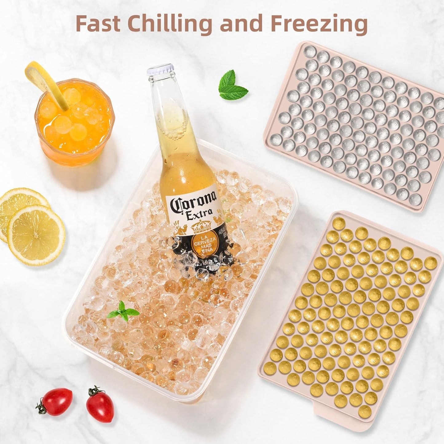 WIBIMEN Mini Ice Cube Trays, 0.55” Tiny Pebble Ice for Iced Coffee & Cocktails, Fast Chill, Easy Twist Release, Stackable with Lid & Storage Bin (4 Pack, Blue)