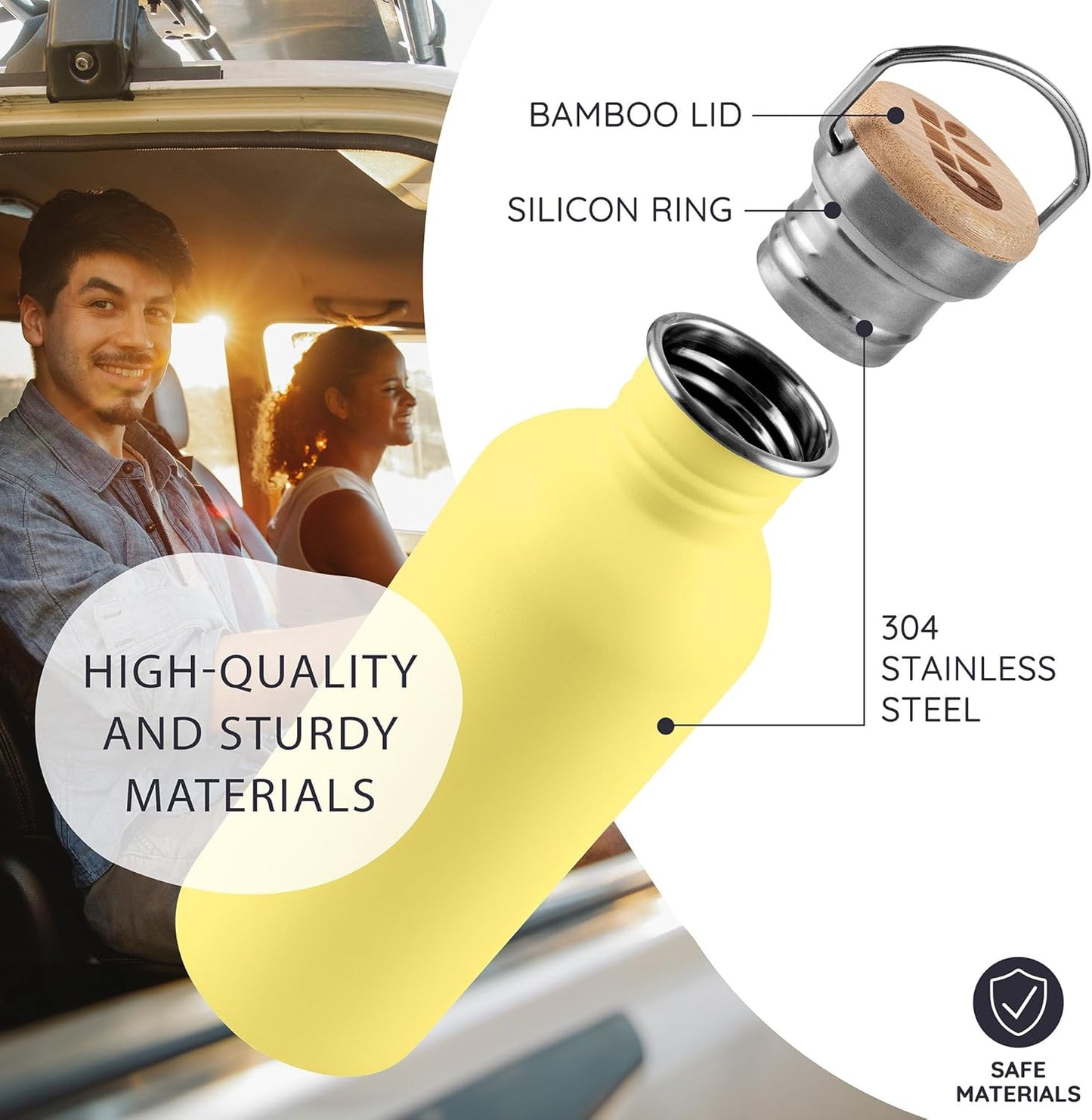 Bambaw Stainless Steel Water Bottles 32 oz, Non-insulated Single Wall Metal Water Bottle Stainless Steel, Reusable & Eco Friendly, Dishwasher Safe – Silver | Non-insulated