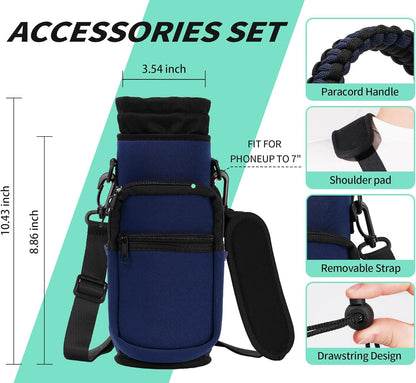 AceTreker 32/40/64/87/128 oz Water Bottle Carrier Bag, Neoprene Water Bottle Sleeve with 4 Pocket, Sport Water Holder with Paracord Handle and Shoulder Strap for Walking Hiking Camping Gym