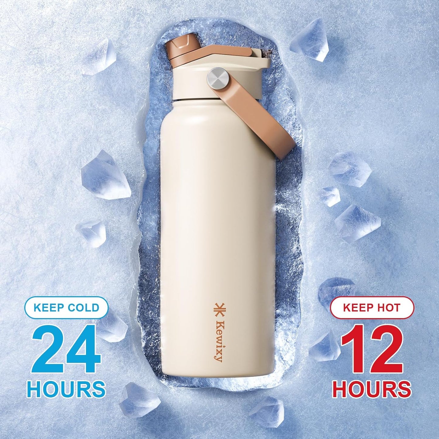 KEWIXY 32 oz Insulated Water Bottle, 2-in-1 Lid, Straw & Spout with Protected, Leak Proof, Keep Cold, Stainless Steel, Metal, Reusable, Handle, for Outdoor, Gym and School, 2 Lids, Blush Pink