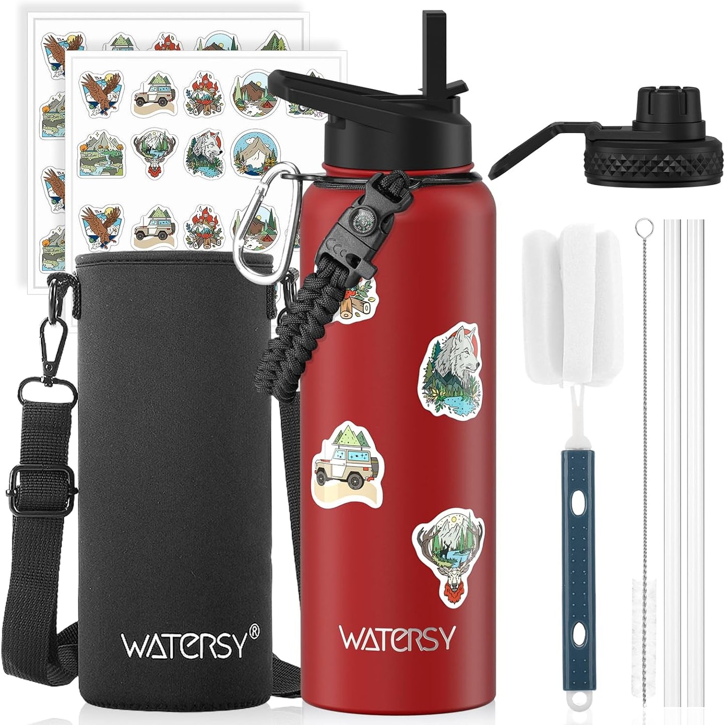 40oz Insulated Water Bottle (Cold for 48 Hrs),BPA Free&Leak Proof,Stainless Steel Water Flask,Water Jug with Straw Spout Lids for Gym,Hiking,Travel,Black Blue