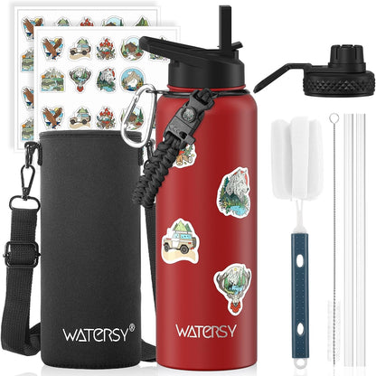 40oz Insulated Water Bottle (Cold for 48 Hrs),BPA Free&Leak Proof,Stainless Steel Water Flask,Water Jug with Straw Spout Lids for Gym,Hiking,Travel,Black Blue