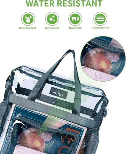 MAY TREE Clear Bag for Stadium Events, 12×5.5×12 Clear Tote Lunch Bag with Non-detachable Reinforced Straps for Work, Sporting Events and Gym, Black