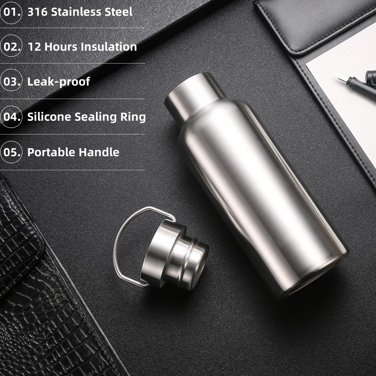 Vacuum Insulated Stainless Steel Water Bottle Insulated Water Bottle Wide Mouth Insulated Metal Bottle for Cold Drinks I BPA-Free Bottle for Travel (17oz)