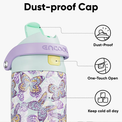ENCOOL Leakproof Insulated Water Bottle with Straw Dual-Sip Water Bottle Bag-Safe Design for Work, Commute & Gym – Keeps Drinks Cold All Day, 24 oz, Lemonade Pink - Colors A