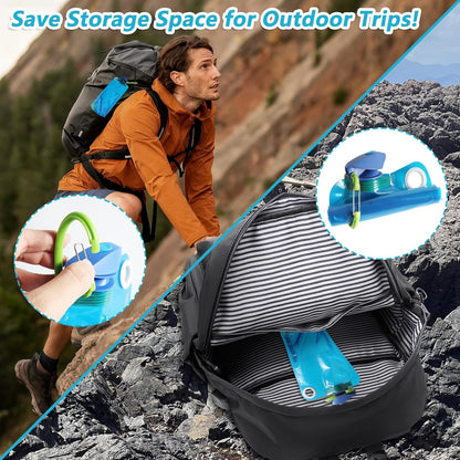 4 Pack Collapsible Water Bottle With Carabiner, 34 Ounce Foldable Water Bag with Leakproof Lid, Food-Grade Silicone Portable Water Bottle for Hiking, Sports, Camping, Biking, Traveling, BPA-Free