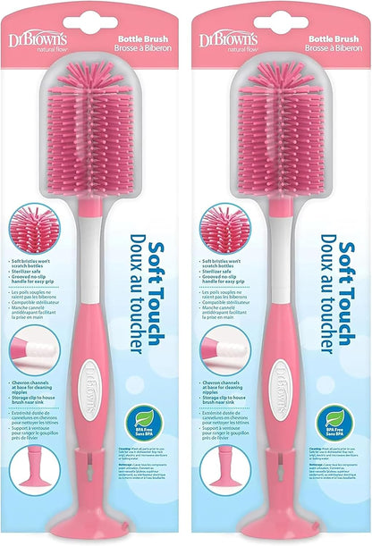 Dr. Brown's Soft Touch No Scratch Baby Bottle Cleaning Brush Nipple Cleaner with Stand and Storage Clip, BPA Free, Blue 1-Pack