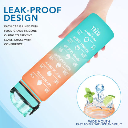 Enerbone Water Bottle, Leakproof BPA & Toxic Free, Motivational Water Bottle with Times to Drink and Straw, Fitness Sports Water Bottle with Strap for Office, Gym, Outdoor Sports