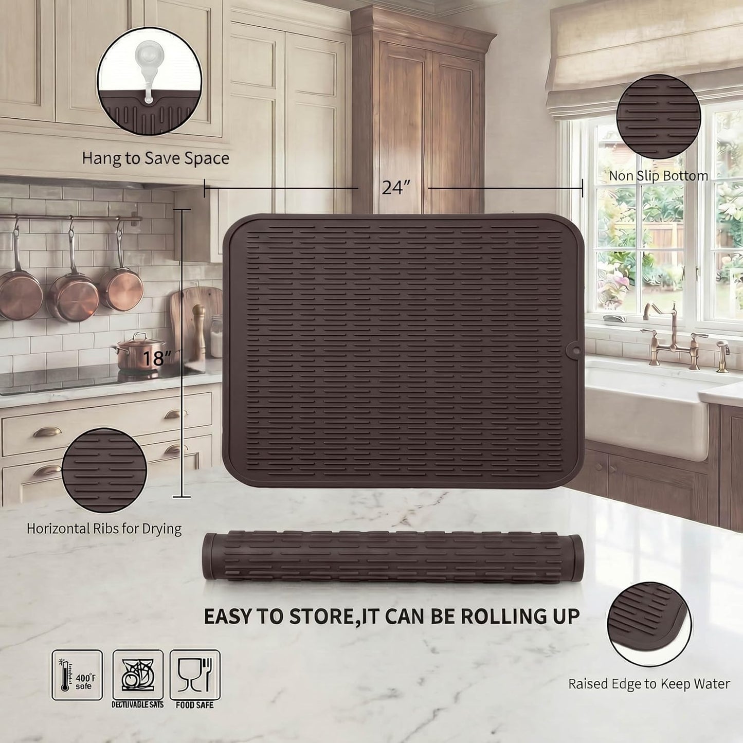 MicoYang Silicone Dish Drying Mat for Multiple Usage,Easy clean,Eco-friendly,Heat-resistant Silicone Mat for Kitchen Counter,Sink,Bar,Bottle,or Cup Green M 17 inches x 6 inches