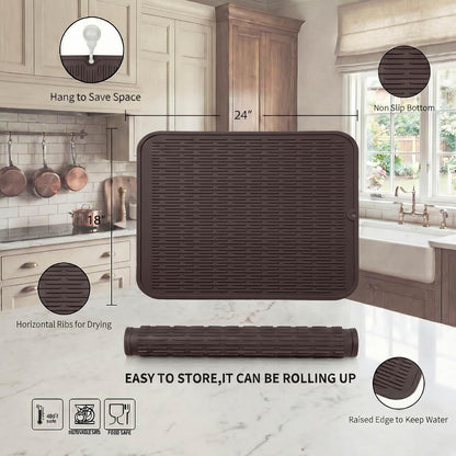 MicoYang Silicone Dish Drying Mat for Multiple Usage,Easy clean,Eco-friendly,Heat-resistant Silicone Mat for Kitchen Counter,Sink,Bar,Bottle,or Cup Green M 17 inches x 6 inches
