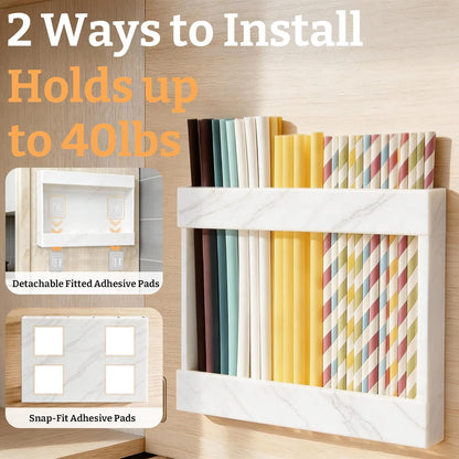 9.5” Large Acrylic Straw Holder for Cabinet Door with Detachable Ultra Sticky Adhesive Squares and Stickers, 2026 Reusable Straws Organizer Storage Dispenser for Kitchen Counter Cupboard
