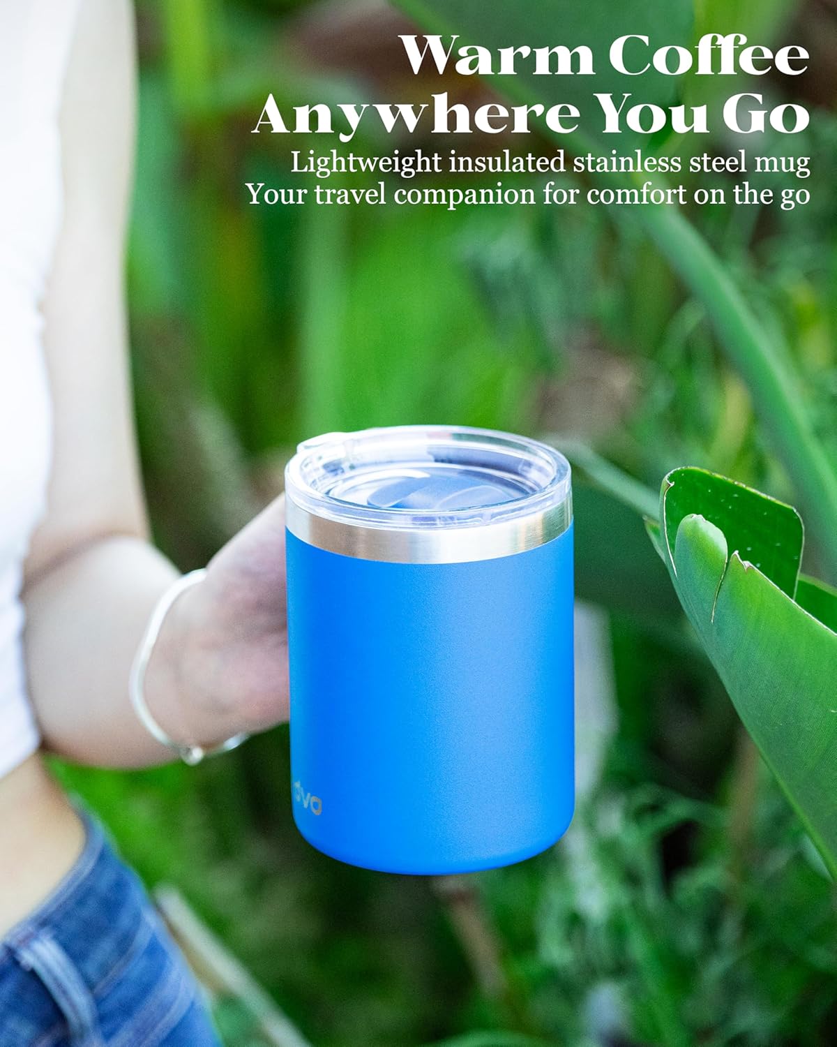 12oz Insulated Coffee Mug with Lid – Includes Two Lids, Stainless Steel Coffee Travel Mug with Handle, Double Wall Vacuum Insulated Camping Mug for Home, Office & Outdoor, Navy Blue