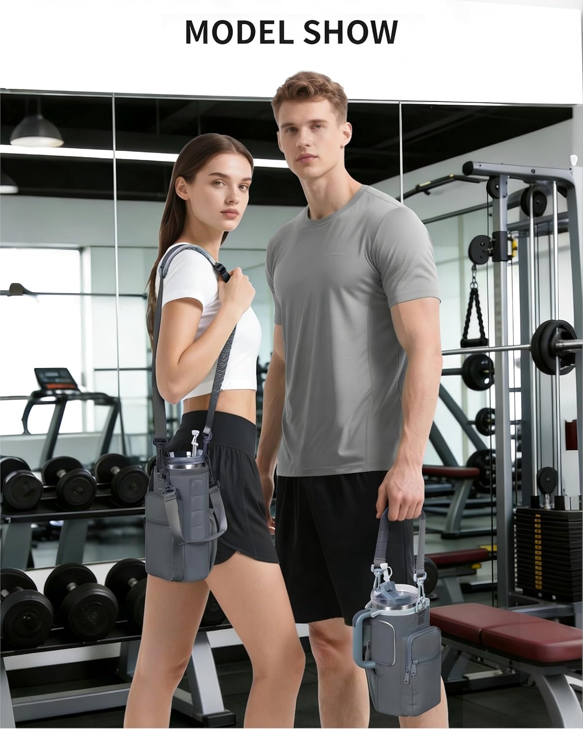 sportsnew Magnetic Gym Bag for Women Men, Crossbody Insulated Cup Sleeve Water Bottle Carrier Holder with Strap for 40oz Tumbler with Handle, 4 Built-in Magnets Small Gym Bag for Workout, Walking