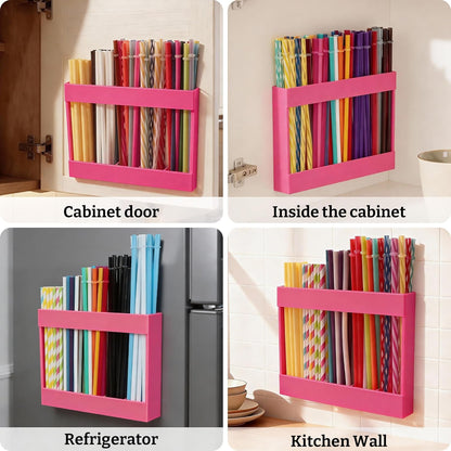 9.5” Large Acrylic Straw Holder for Cabinet Door with Detachable Ultra Sticky Adhesive Squares and Stickers, 2026 Reusable Straws Organizer Storage Dispenser for Kitchen Counter Cupboard