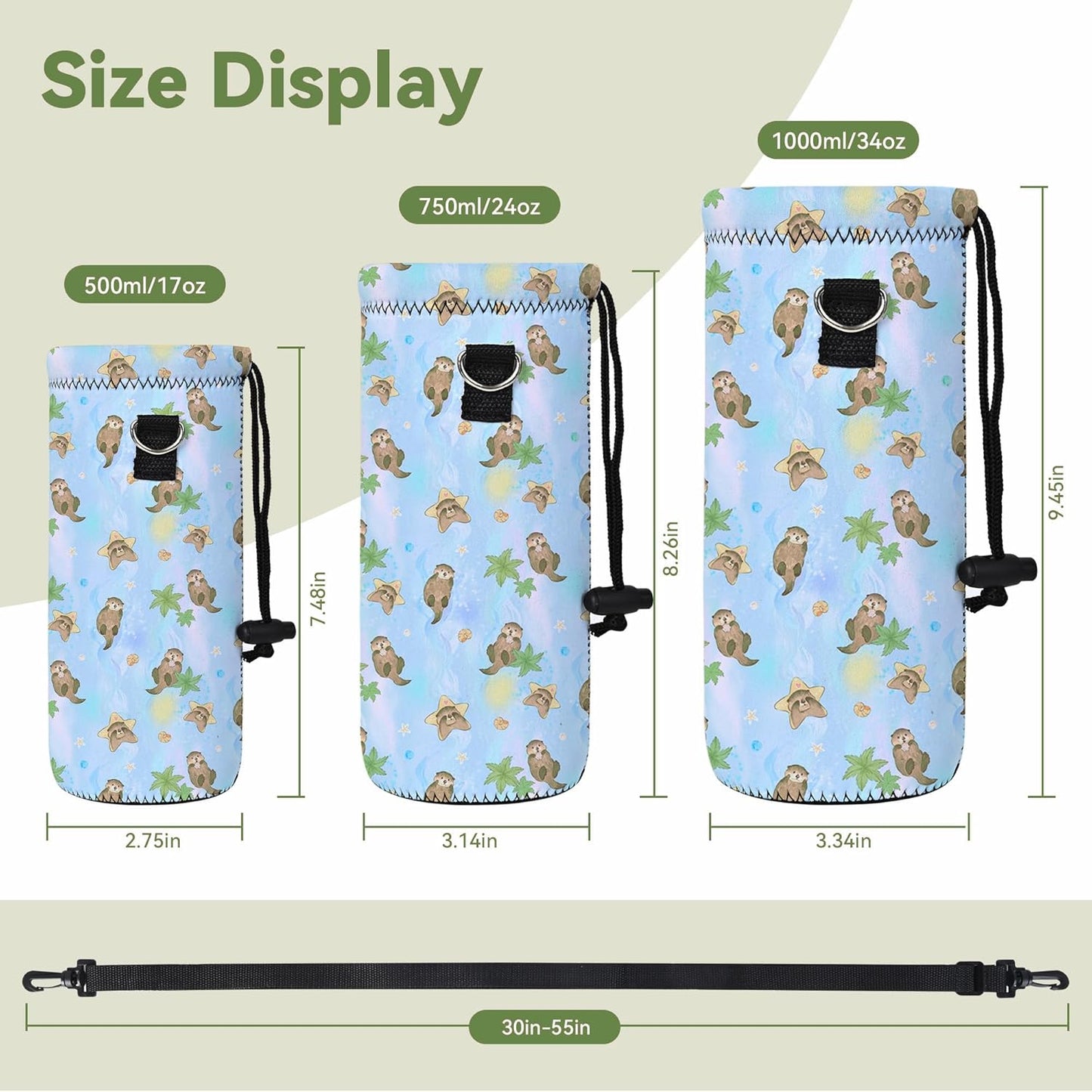 Neoprene 500ML/750ML/1000ML Water Bottle Bag Carrier, Portable Insulated Bottle Sling Holder Case Pouch with Adjustable Shoulder Strap for Men Women Walking Hiking Running