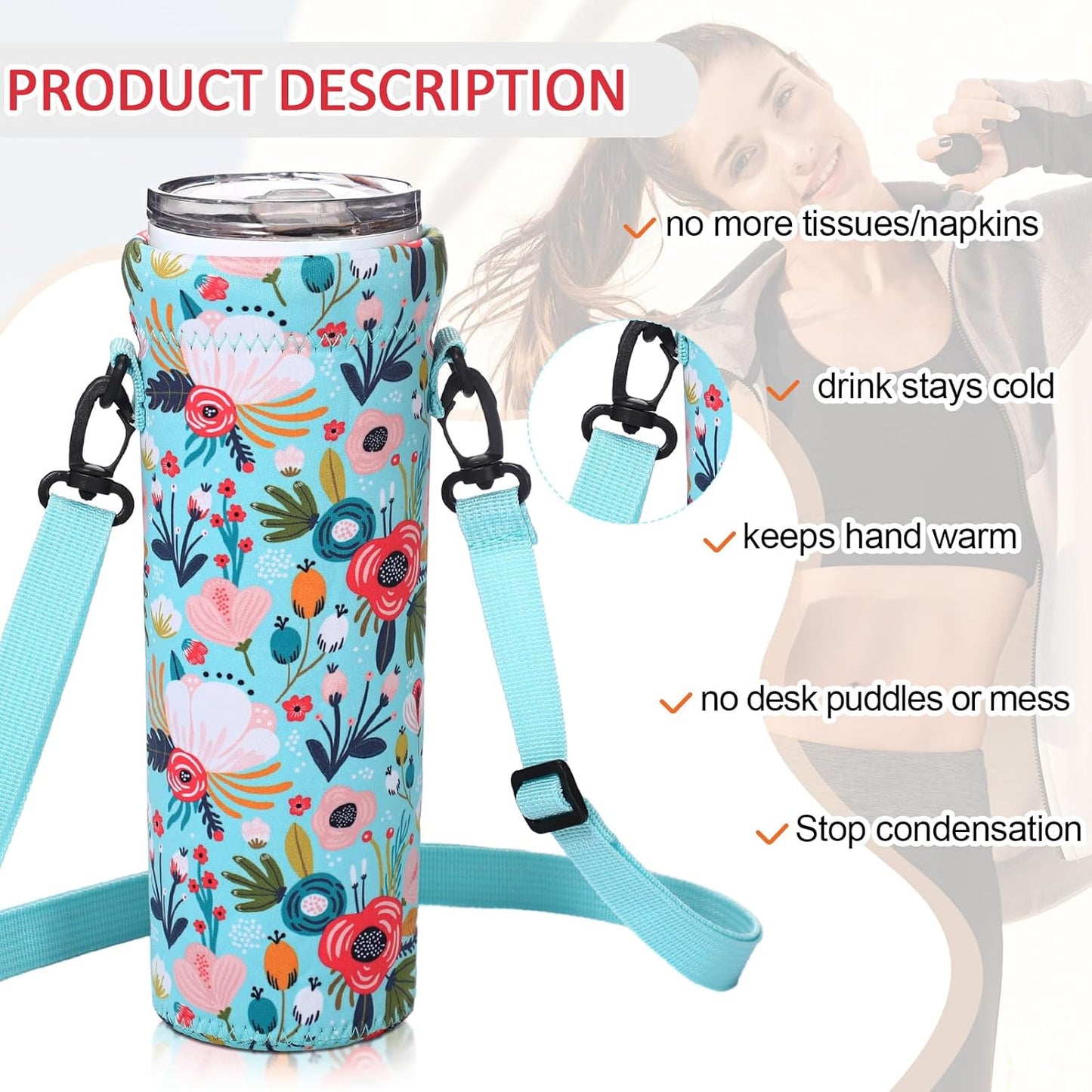 CHENGU 3 Pack 25 oz Neoprene Water Bottle Carrier Bag with Adjustable Shoulder Strap Water Bottle Holders for Adults Sports Gym Hiking Camping Walking(Mandala Style)