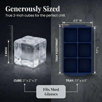 KitchFort Large Silicone Ice Cube Tray (2-Pack), Easy Release 2" Big Ice Cubes - Cocktail, Whiskey Ice Cubes Mold - Ice Trays for Freezer with Lid - Stackable Silicone Ice Tray - Black