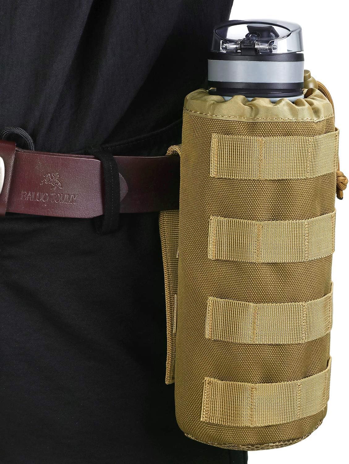 Gonex Tactical MOLLE Water Bottle Pouch, Drawstring Open Top & Mesh Bottom Travel Water Bottle Bag Hydration Carrier
