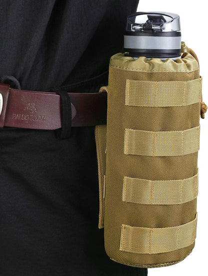 Gonex Tactical MOLLE Water Bottle Pouch, Drawstring Open Top & Mesh Bottom Travel Water Bottle Bag Hydration Carrier