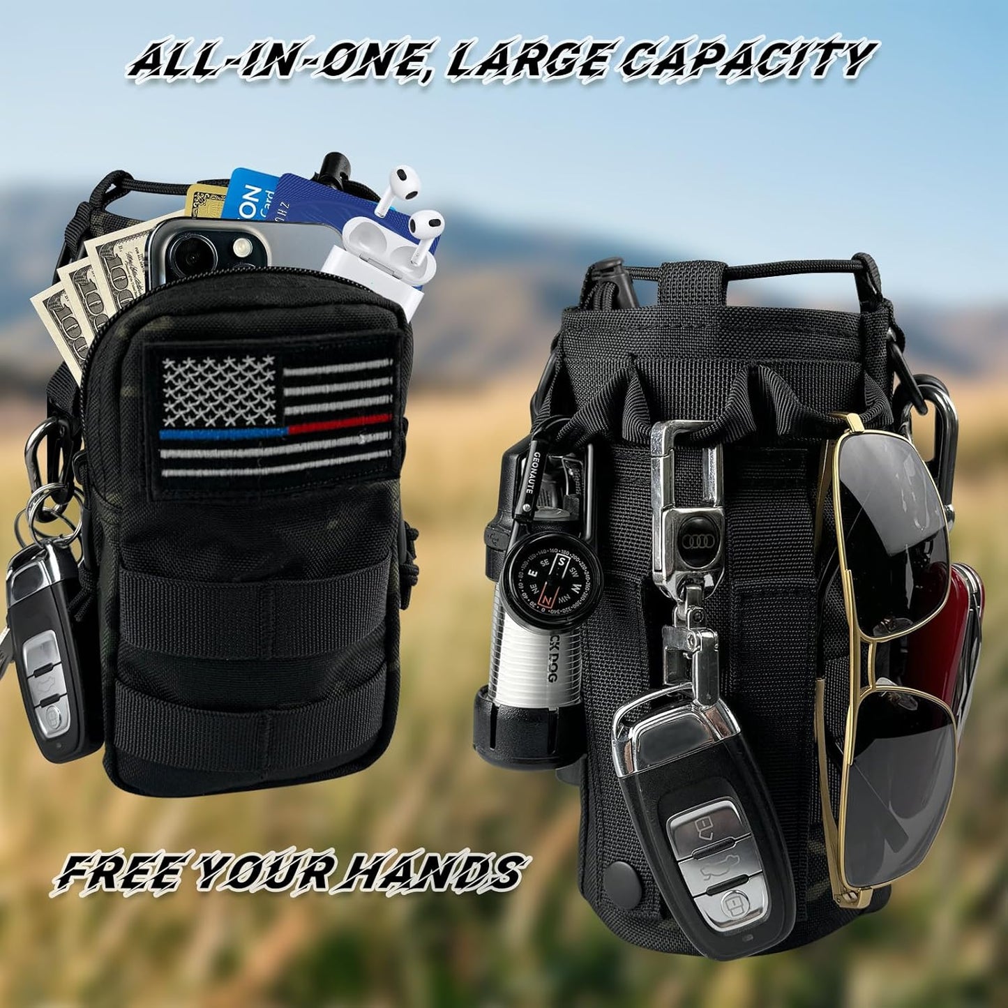 Water Bottle Holder with Strap - Tactical Insulated Water Bottle Sleeve with MOLLE System Water Bottle Cover Cross-Body Pouch for Walking Hiking Camping Gym 32oz&40oz