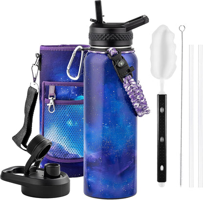 RAYMYLO One Gallon Water Bottle Insulated, Triple Walled Vacuum Stainless Steel (Cold for 48 Hrs), Leak Proof & Non-BPA, Large Water Flask Jug with Paracord Handle & Straw Spout Lids
