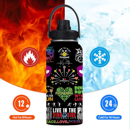 Pickleball Water Bottle 32oz Stainless Steel Insulated Vaccum with Lid, Pickleball Gifts for Pickleball Players, Pickleball Lovers, Women Girls Ladies