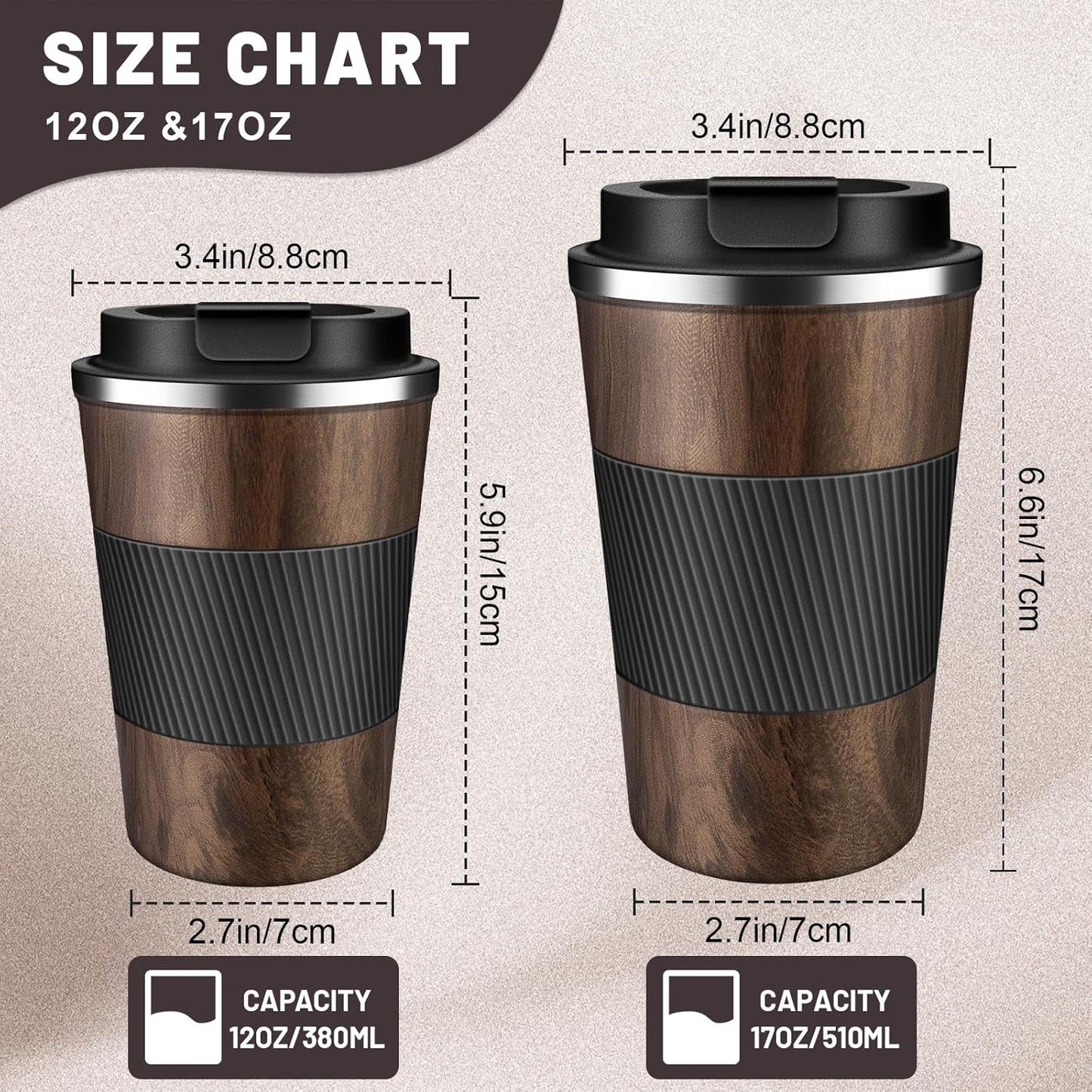 DUBUXW Insulated Coffee Tumblers with Flip Lid 12oz / 17oz, Stainless Steel Travel Coffee Mug Leak Proof, Vacuum Insulated Coffee Mug Reusable Cup, Keeps Cold and Hot for Coffee Tea