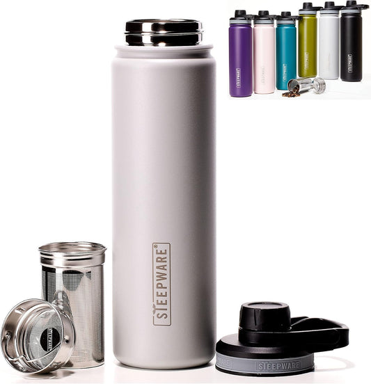 The Tea Spot Steepware Tea Tumbler and Thermos, 22oz, Tea Bottle with tea infuser for loose leaf tea or iced coffee, Sleek Double Wall Tumbler & Insulated Travel Bottle - Black
